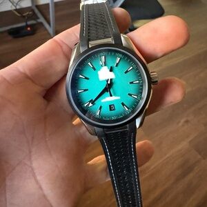 Stylish Black and Teal Watch automatic mechanical classic men’s wrist wear